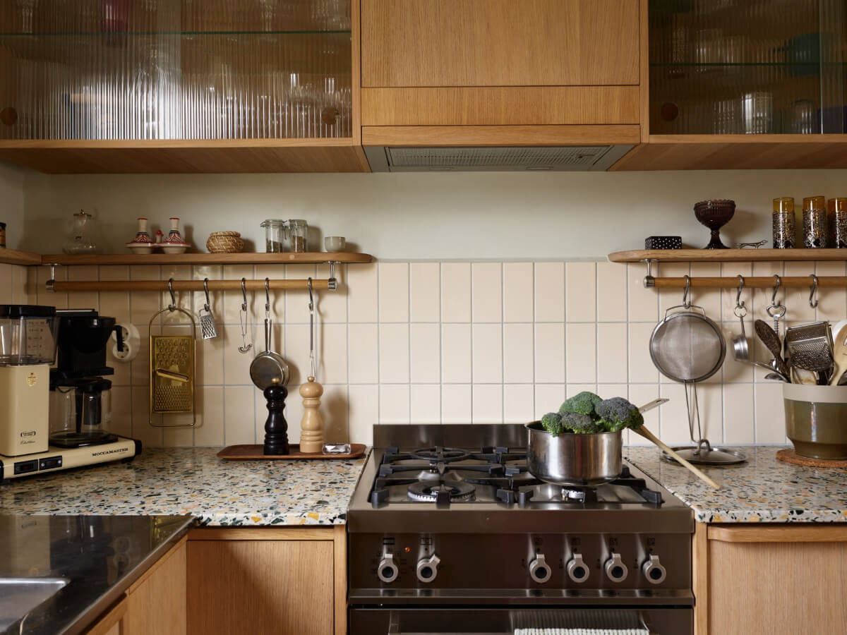 A Renovated 1940s Apartment with Colorful Bedrooms 12 kitchen terrazzo countertop