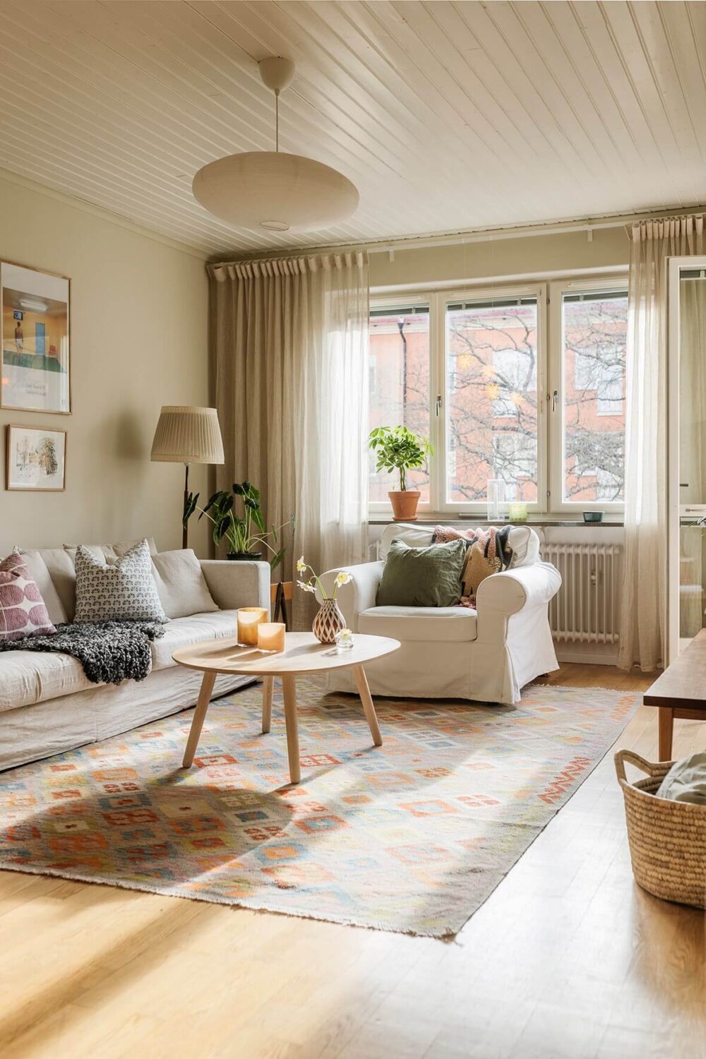 A Two-Bedroom Apartment with the Original Midcentury Kitchen 4 large windows living room
