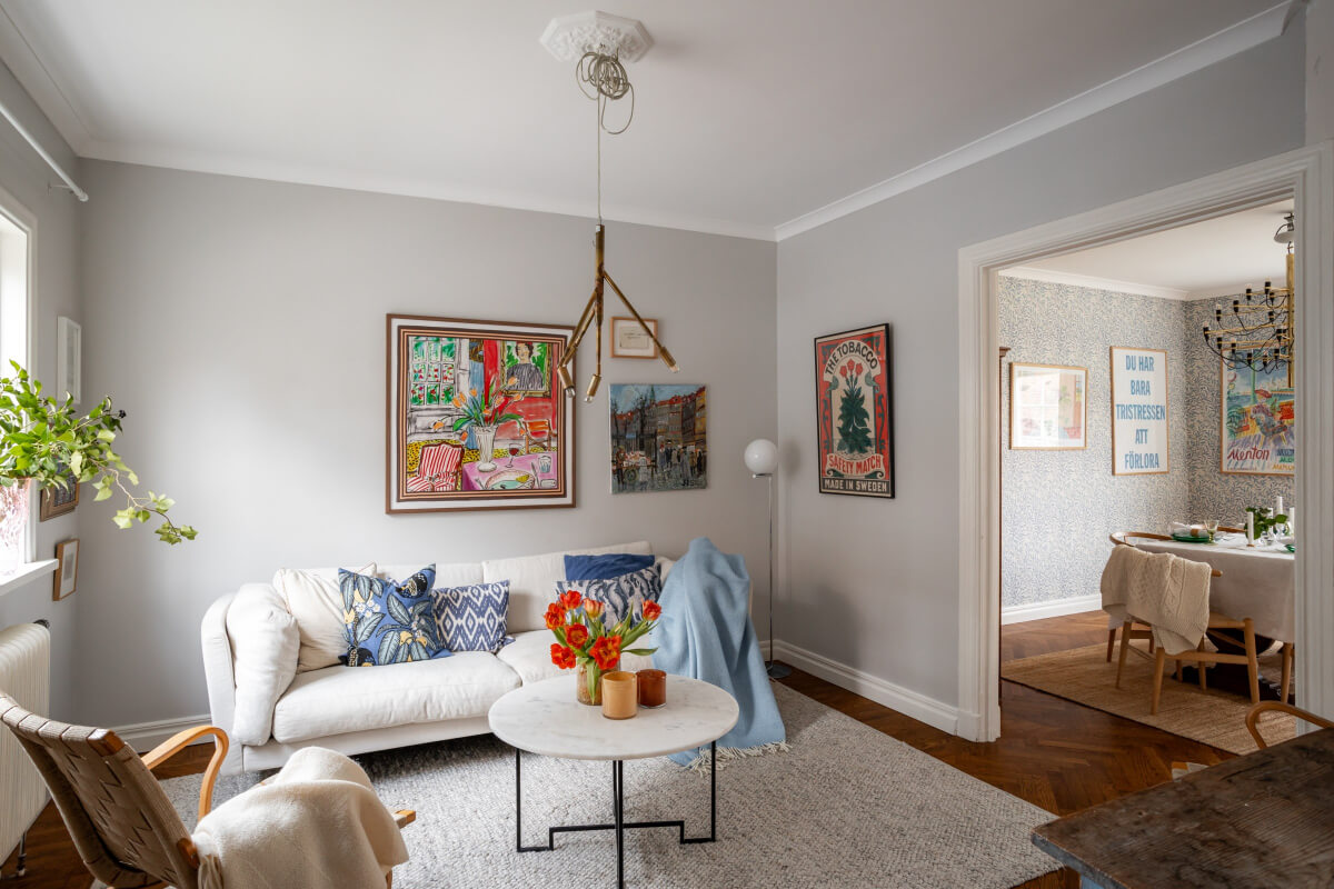 Turn-of-the-Century Charm Meets Modern Comfort in a Swedish House 5 light gray living room