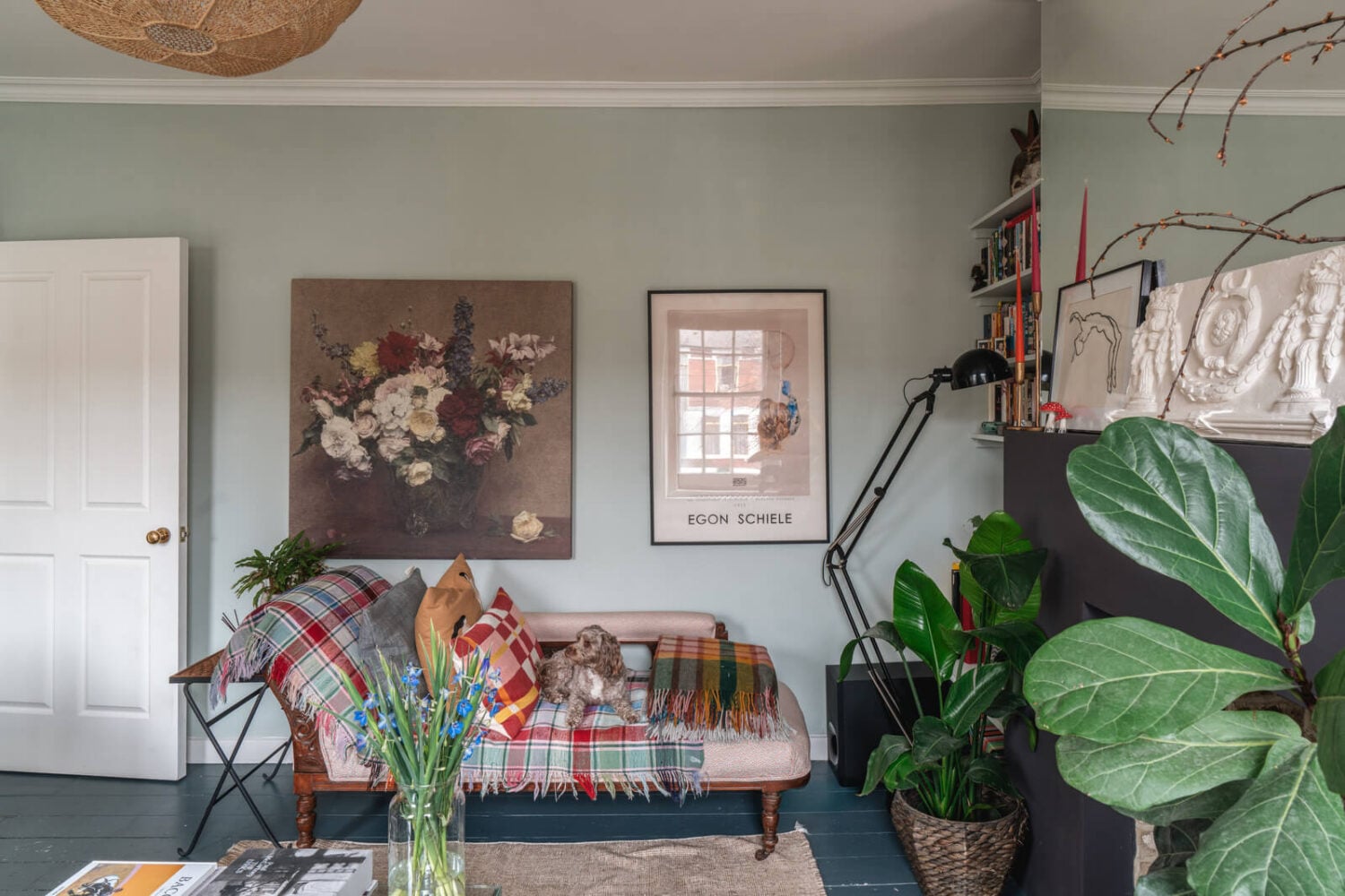 A Cozy Two-Bedroom Attic Apartment in a Victorian Townhouse 2 living room plants antique sofa