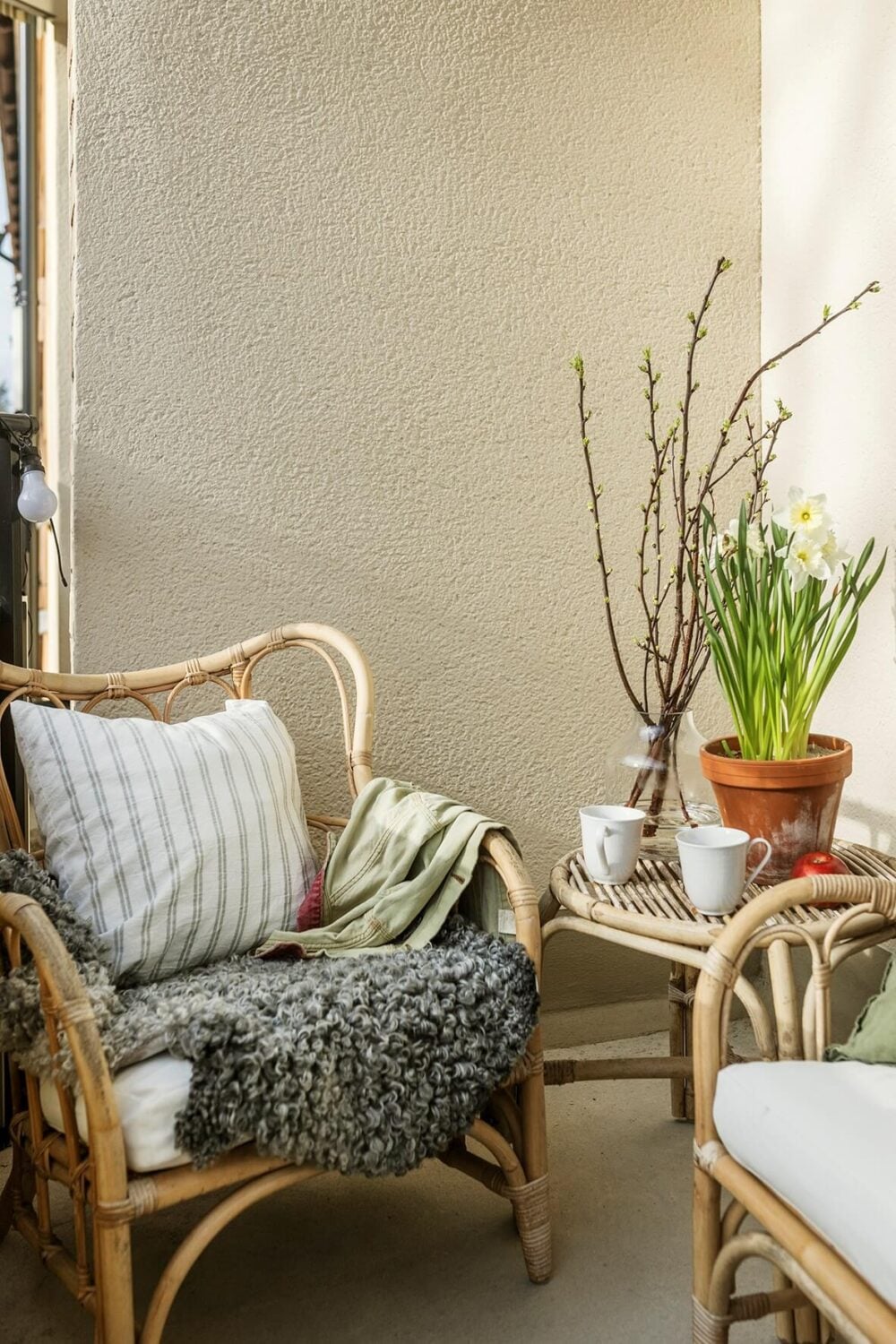 A Two-Bedroom Apartment with the Original Midcentury Kitchen 3 living room wicker furniture
