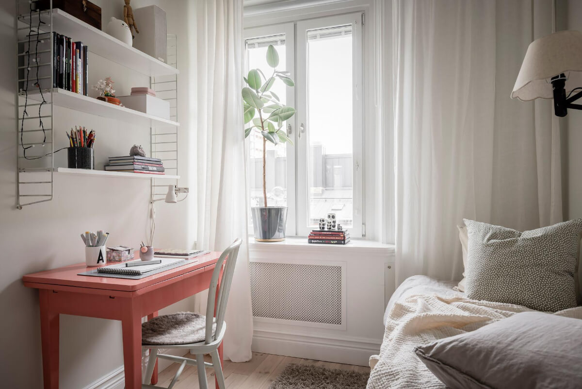A Light Color Palette in a Stylish Renovated Late 19th Century Apartment 23 red desk