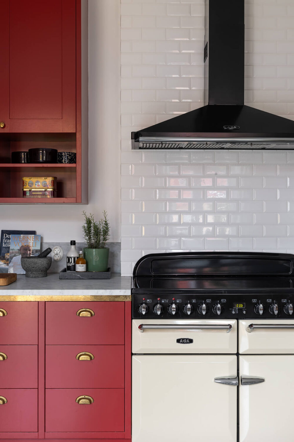 A Red Kitchen in a Grand Swedish Corner Apartment 13 red kitchen cabinets aga stove