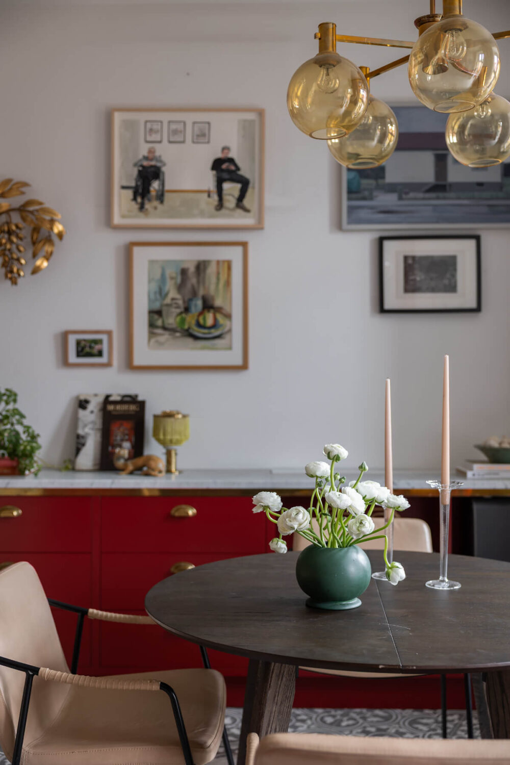 A Red Kitchen in a Grand Swedish Corner Apartment 14 round kitchen table