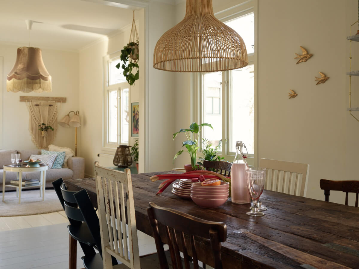 Light-Filled Rooms and a Charming Veranda in a Swedish Apartment 15 rustic table detail