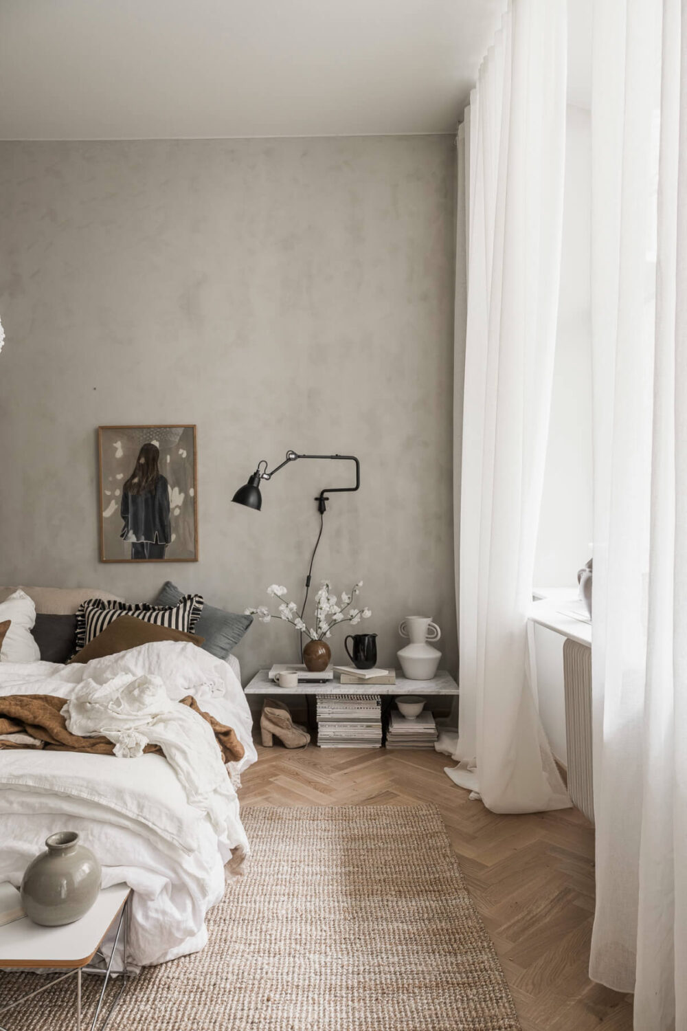 Best of 2025: Bedrooms 13 scandi bedroom gray plaster walls marble shelf as nightstand