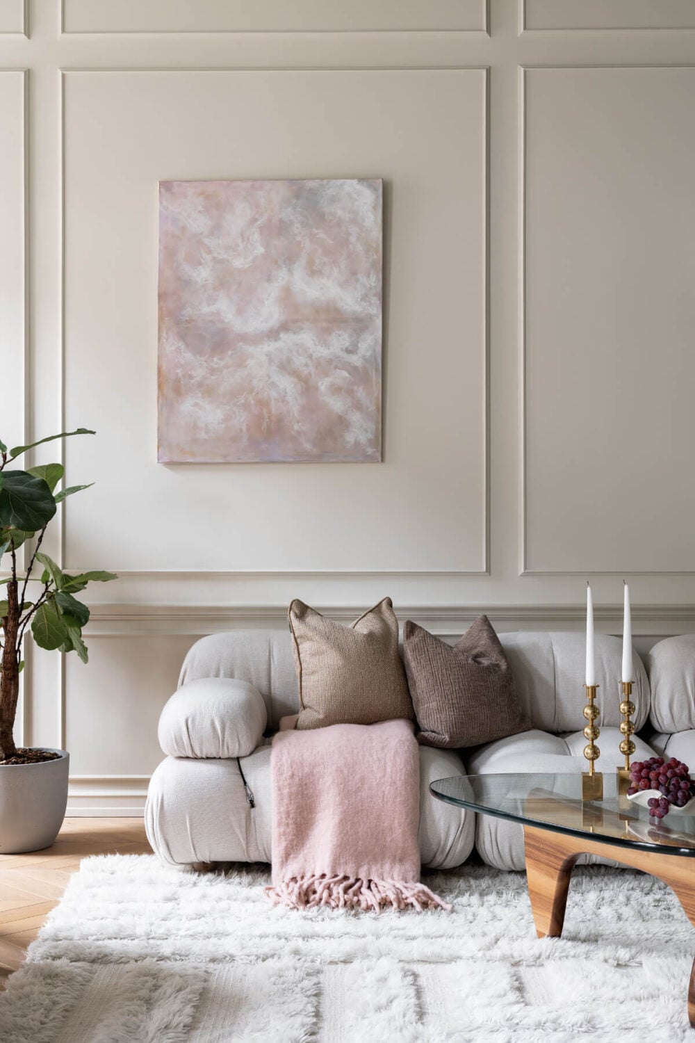 A Luxurious Stockholm Apartment with Period Features and a Blue Fireplace 5 serene scandinavian living room