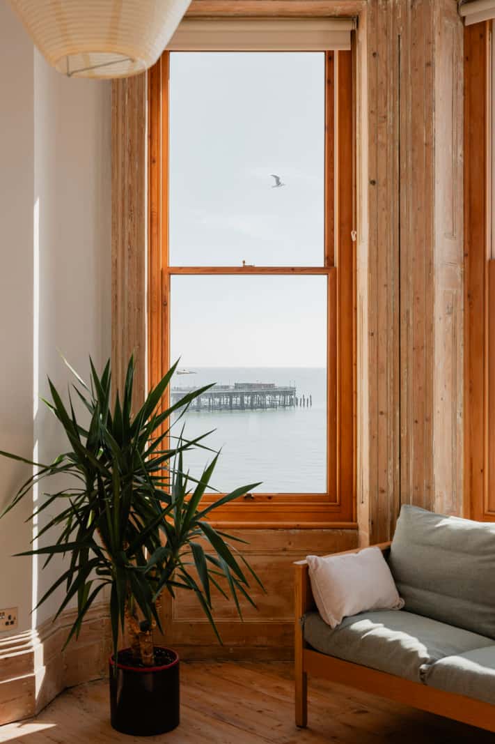 Bespoke Furniture in a Restored Seaside Apartment in England 3 sitting room seaside view
