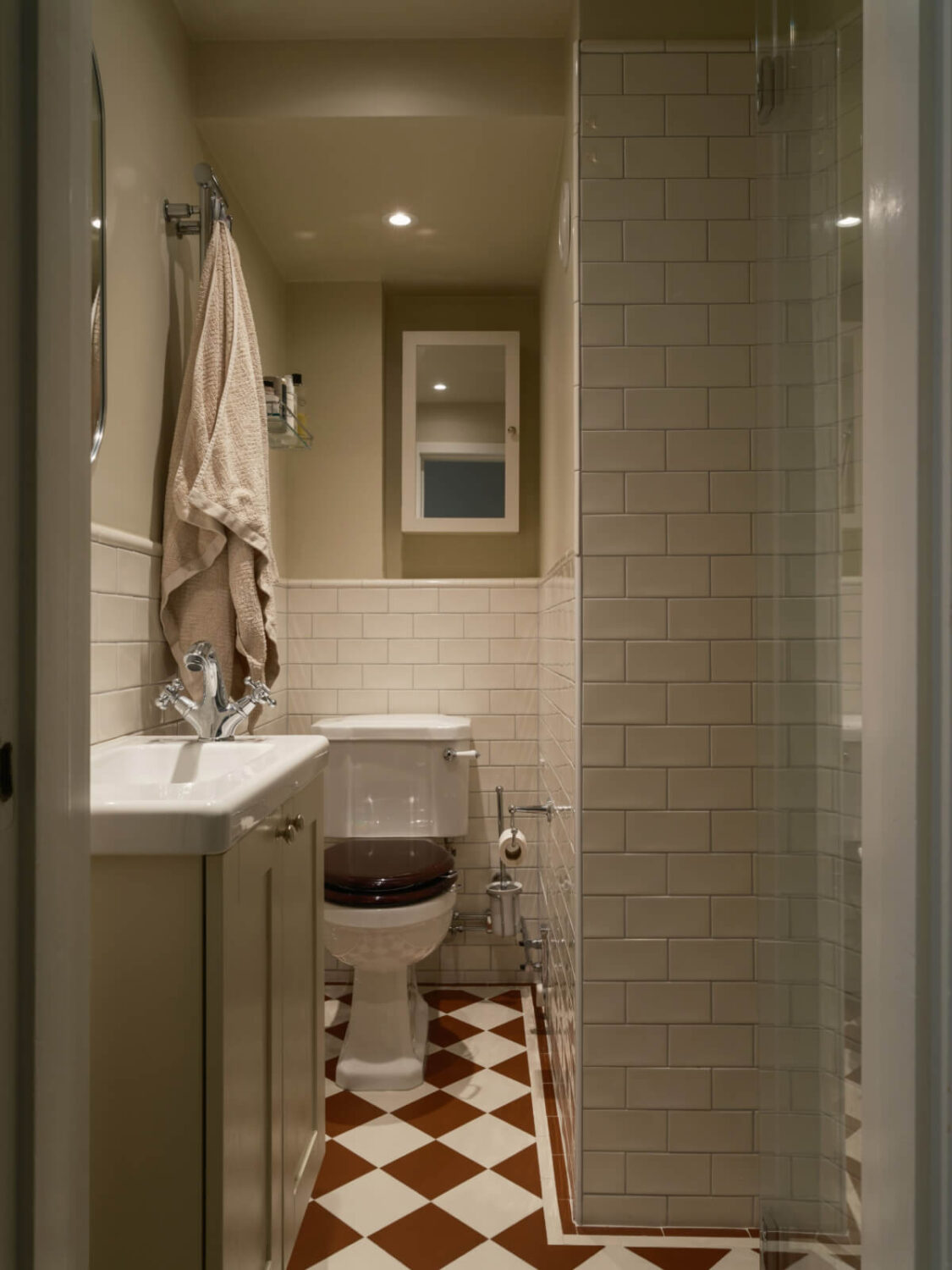 A Serene 19th Century Apartment with a Deep Red Kitchen 18 small bathroom red and white checkerboard floor