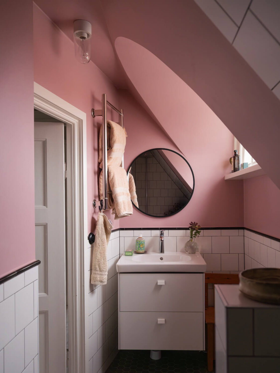 A Beautiful Renovated Family Home with a Charming Garden 32 small pink attic bathroom