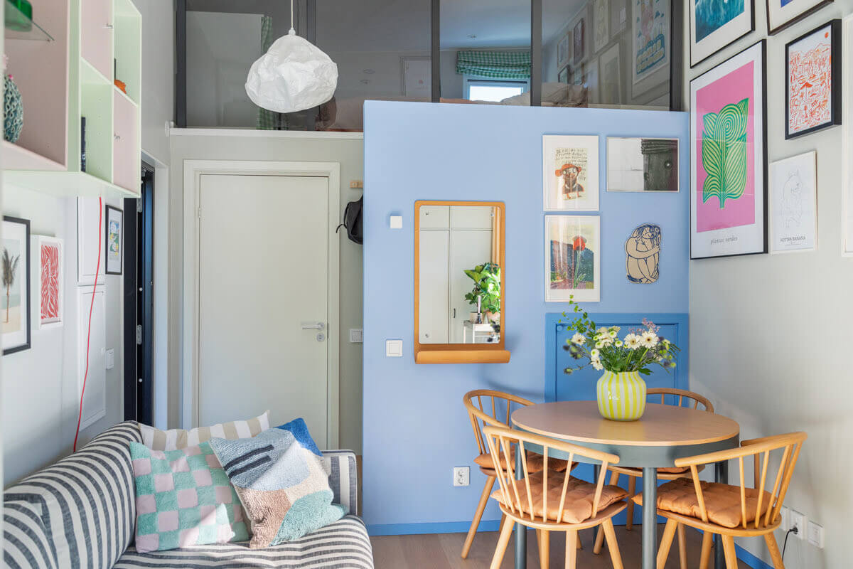 A Modern Tiny House in the Swedish Archipelago 4 tiny house blue room divider