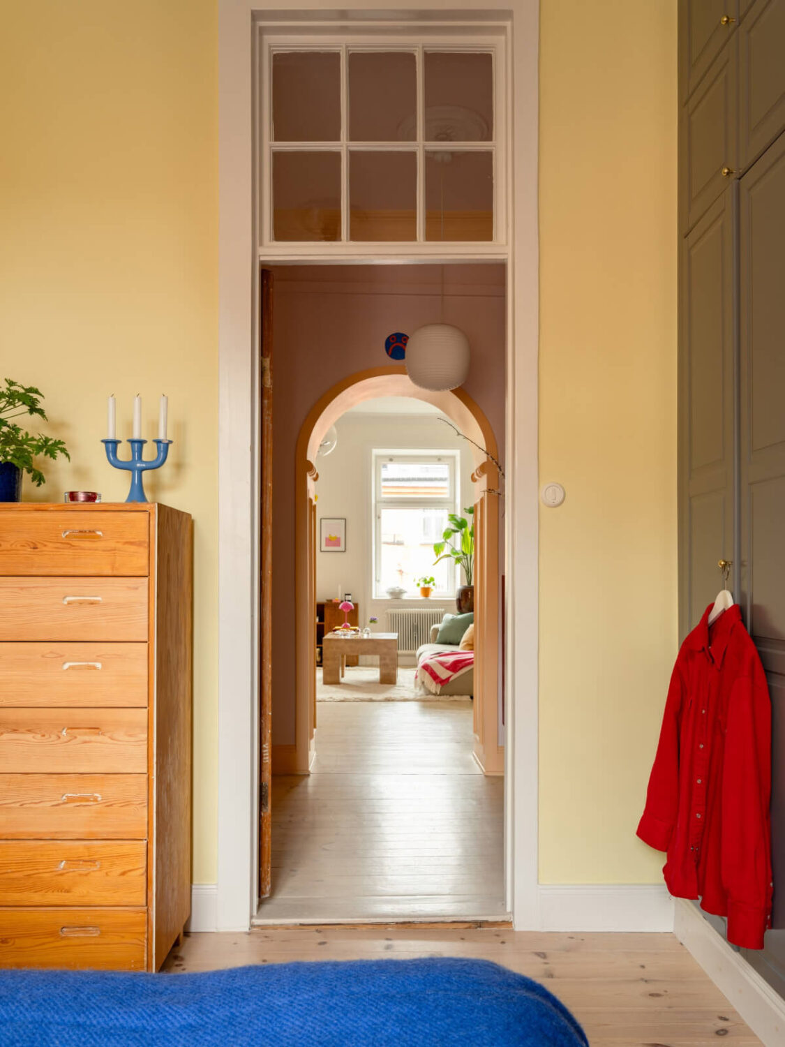 Cheerful Color Accents in a One-Bedroom Stockholm Apartment 17 view through apartment