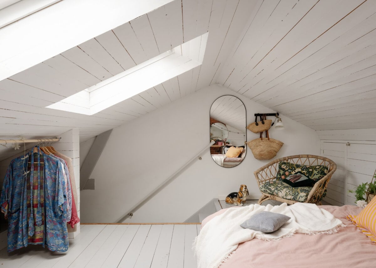 An Amazing Swedish House with Pink and Gray Rooms 32 white attic bedroom