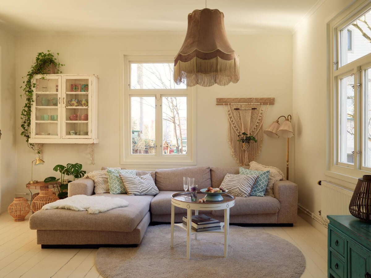 Light-Filled Rooms and a Charming Veranda in a Swedish Apartment 2 white boho style living room