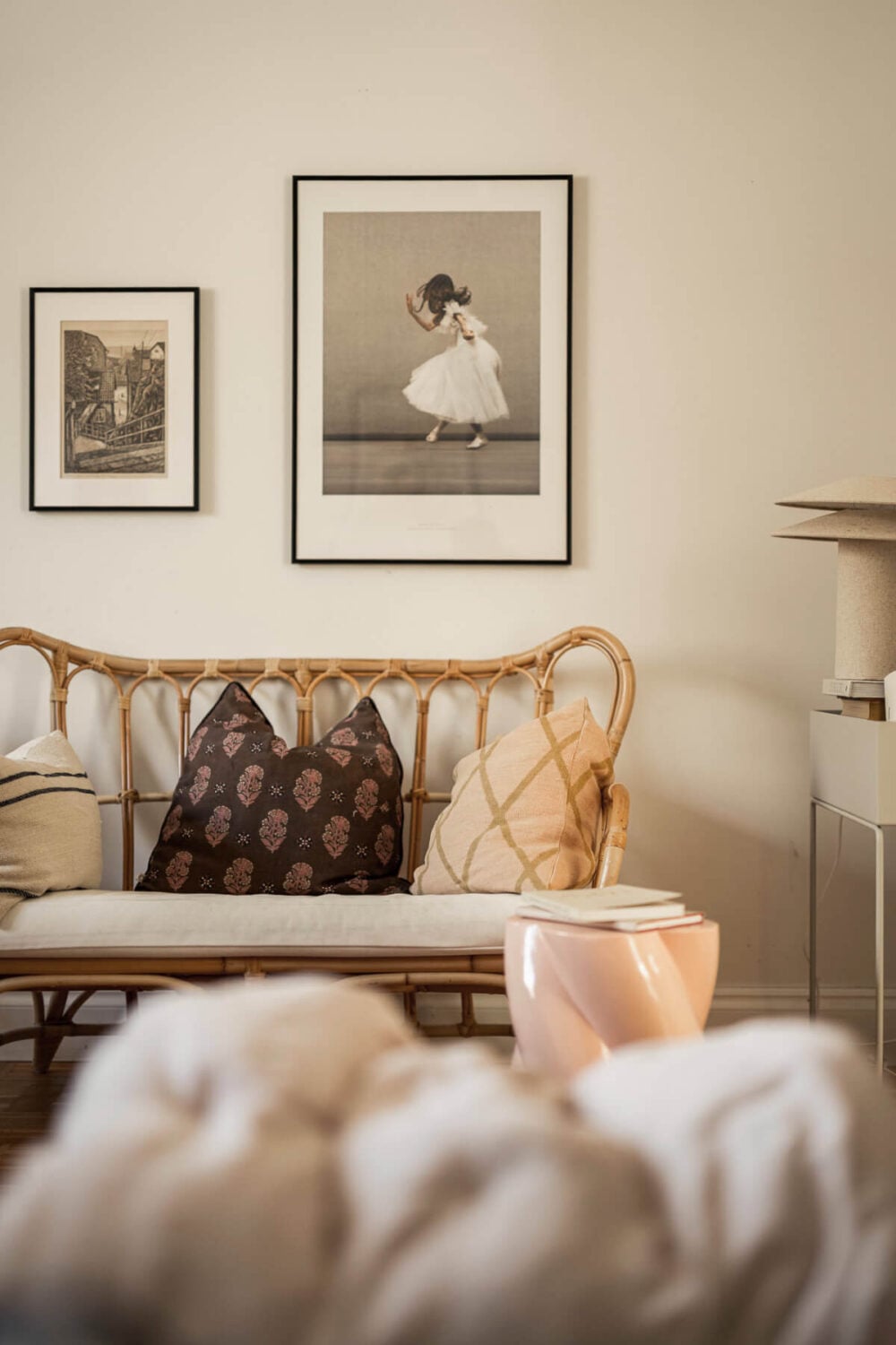 A Swedish Duplex Apartment Inspired by A Danish Summer House 20 wicker bench