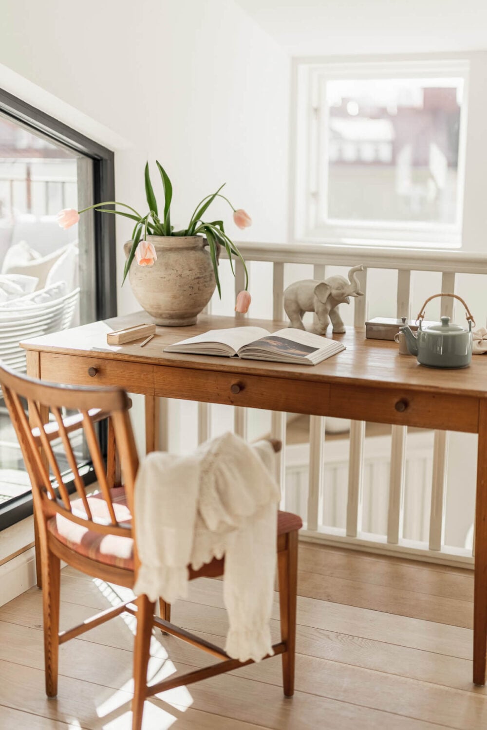 A Swedish Duplex Apartment Inspired by A Danish Summer House 9 wooden desk