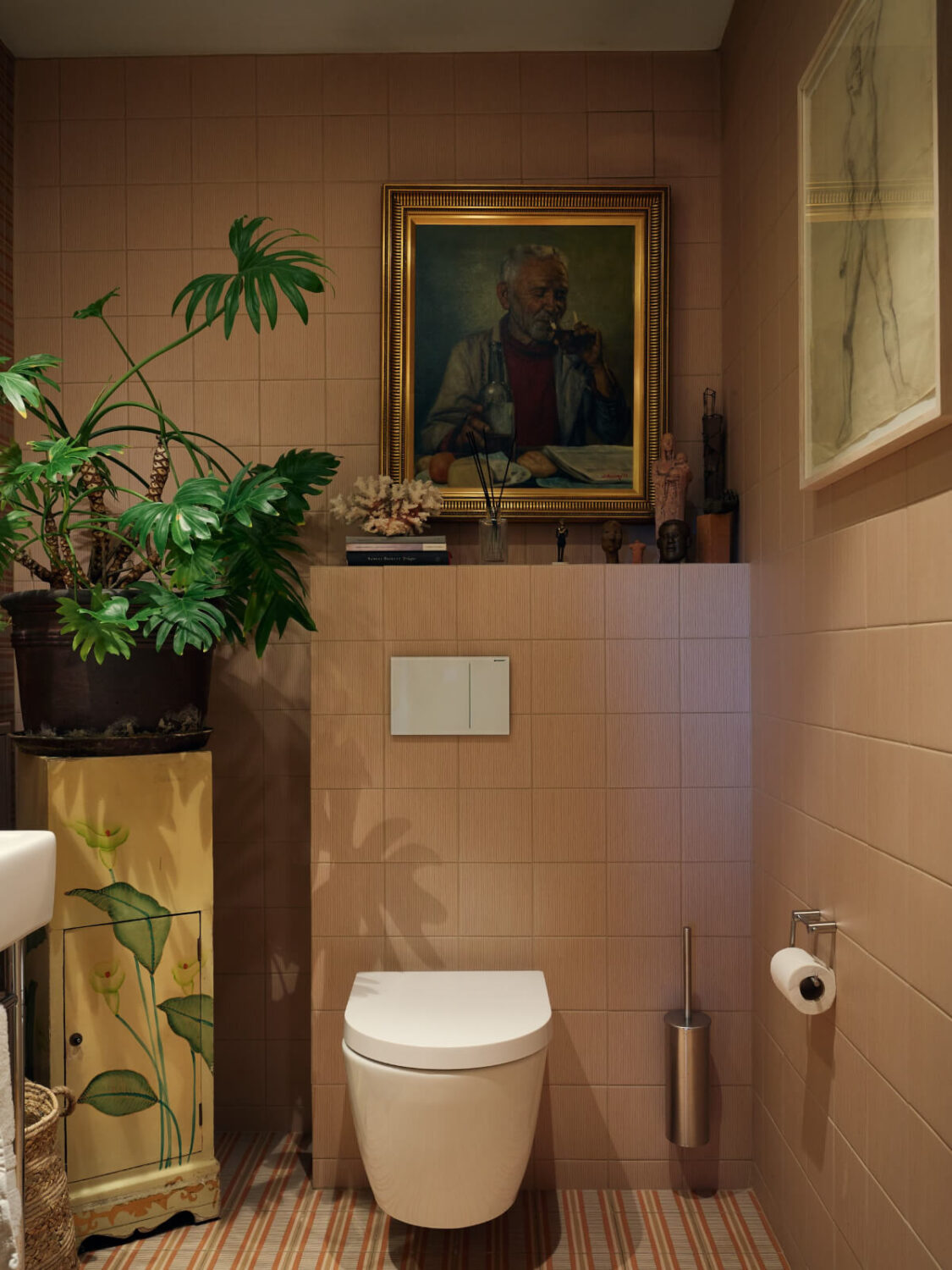 A Personal and Cozy 1960s Family Home in Sweden 21 bathroom striped floor tiles