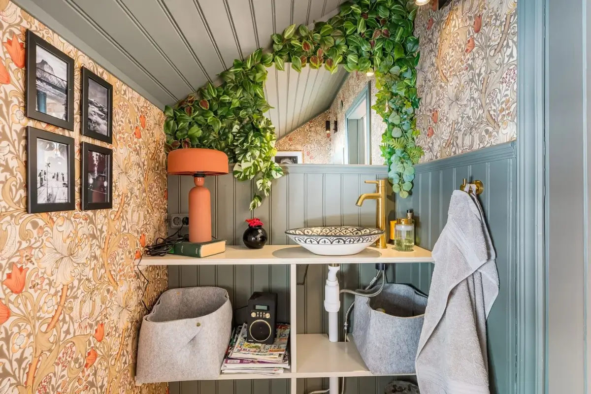 A Cozy Country House in Sweden Filled with Wallpapers 30 bathroom wallpaper slanted ceiling