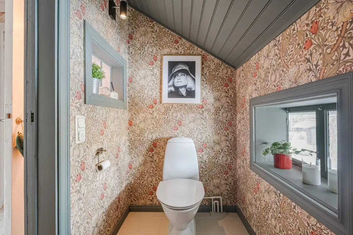A Cozy Country House in Sweden Filled with Wallpapers 29 bathroom with wallpaper