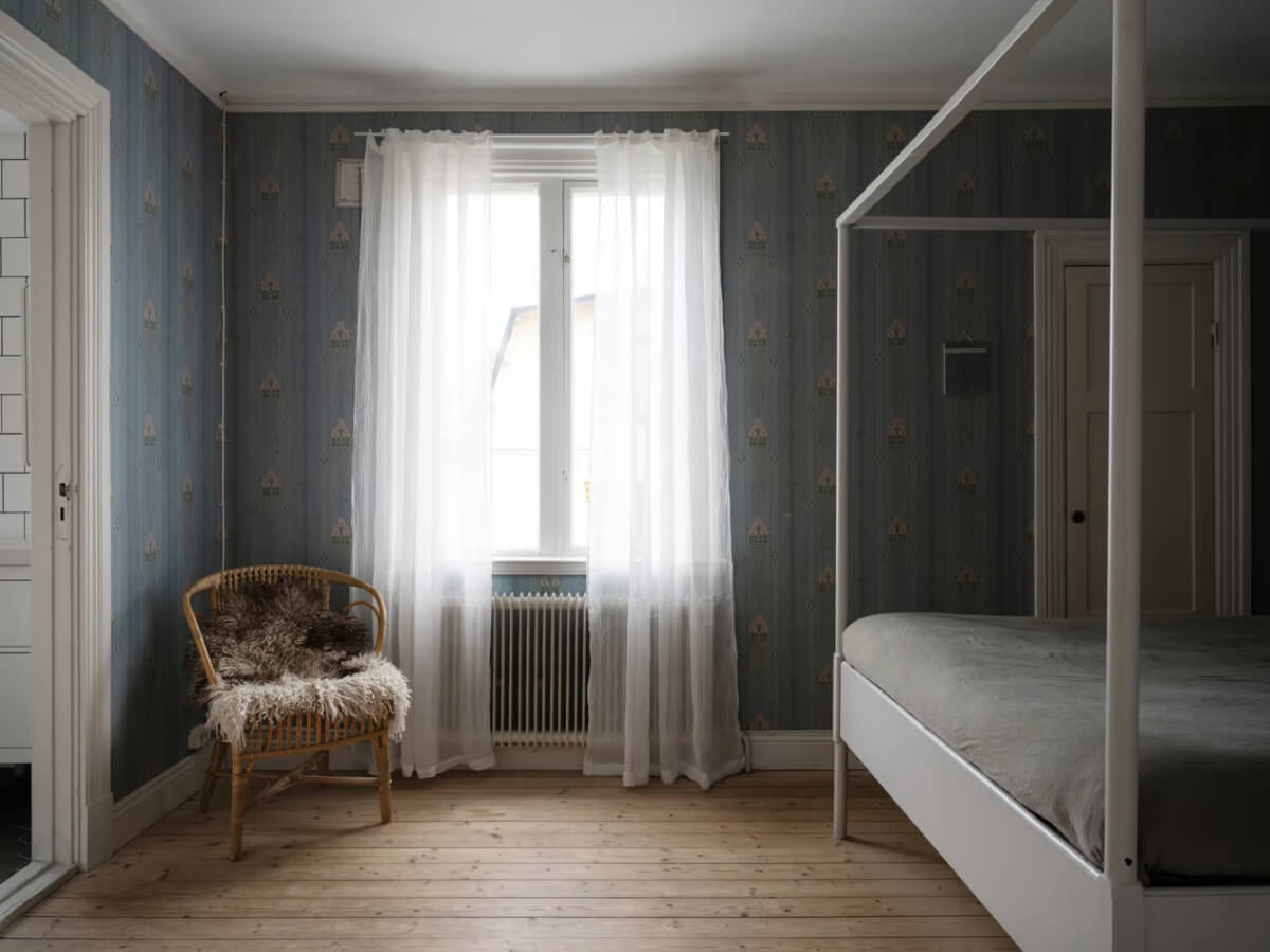 Artilleriet Co-Founder is Selling Her Art Nouveau Villa in Sweden 32 bedroom blue wallpaper