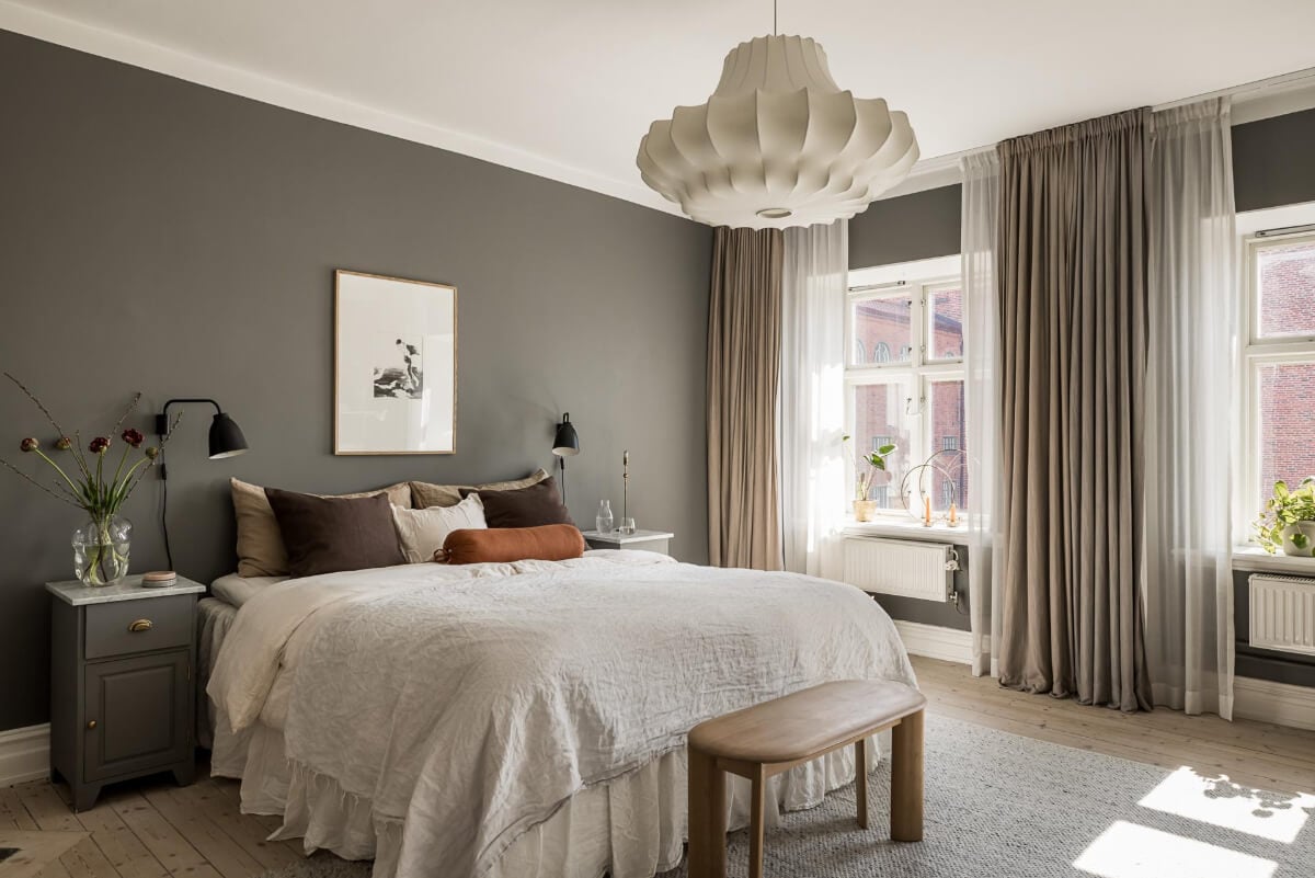 Gray Tones and a Classic Kitchen in a Swedish Apartment 8 bedroom dark gray walls