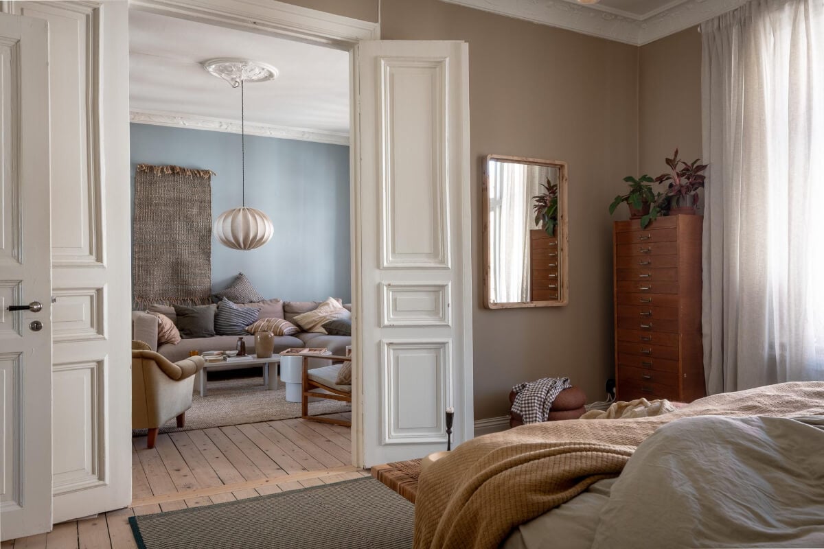 A Natural Color Palette, Period Features, & Grand Rooms in a Swedish Home 14 bedroom double wooden doors