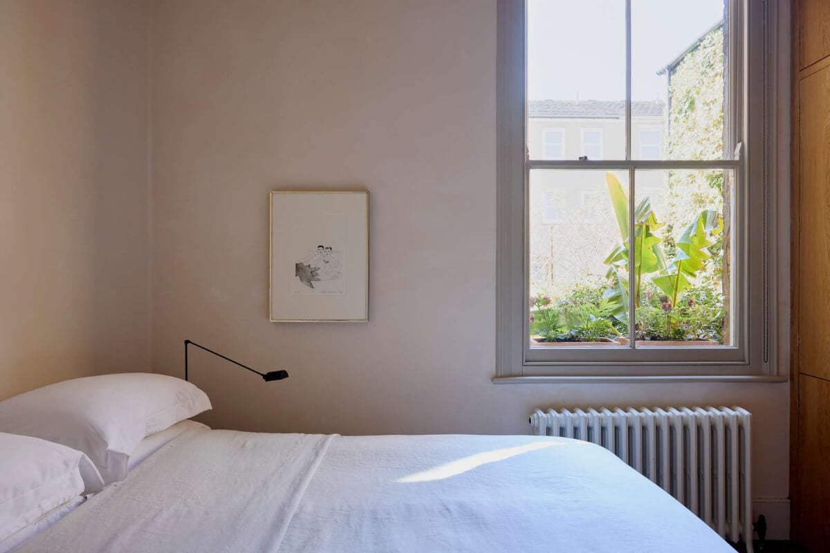 Bespoke Oak Cabinets and Plaster Walls in a London Garden Apartment 17 bedroom large window