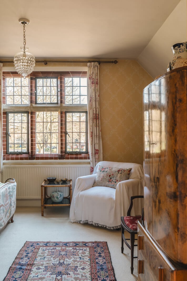A Sage Green Kitchen in a Charming Arts and Crafts House 12 bedroom windows
