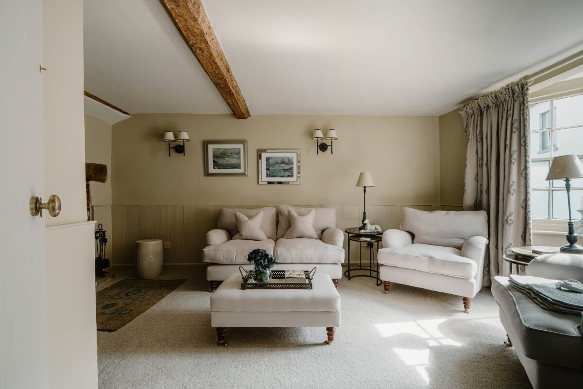 Serene Colors and Historic Elements in an Elizabethan Home in Wiltshire 4 beige walls living room