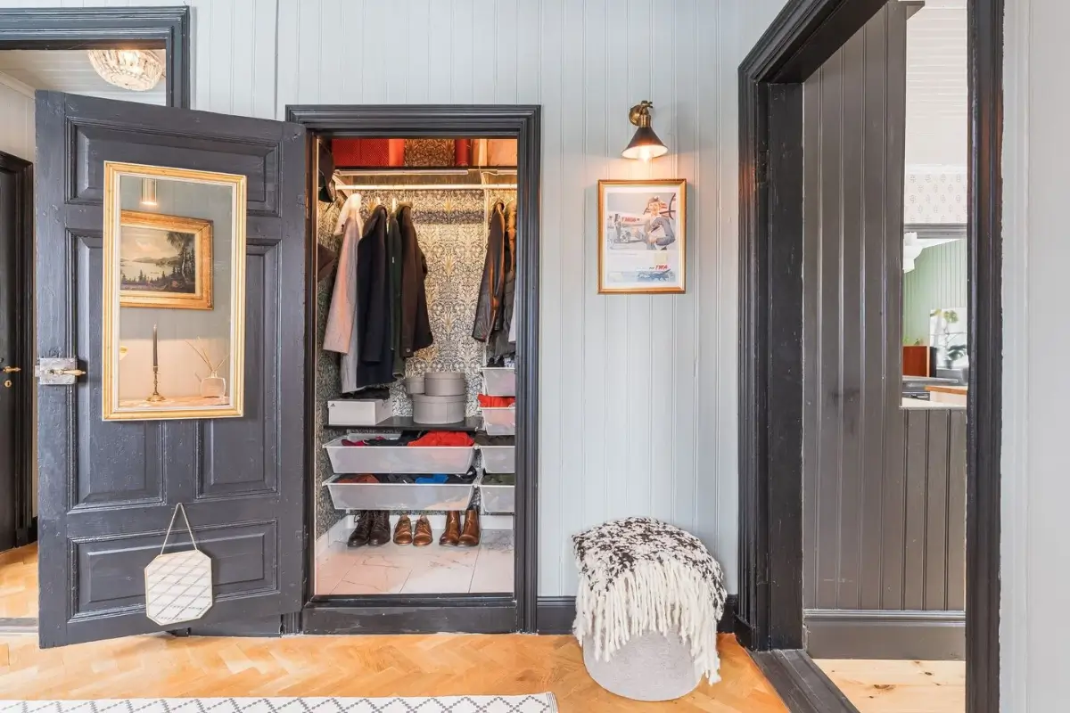 A Cozy Country House in Sweden Filled with Wallpapers 32 built-in closet hall