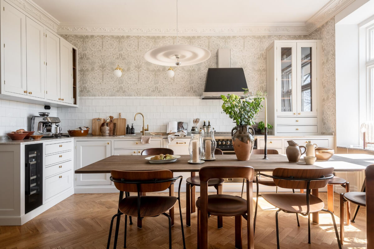 A Stunning Kitchen in a Classic Renovated Turn-of-the-Century Apartment 1 classic kitchen large dining table