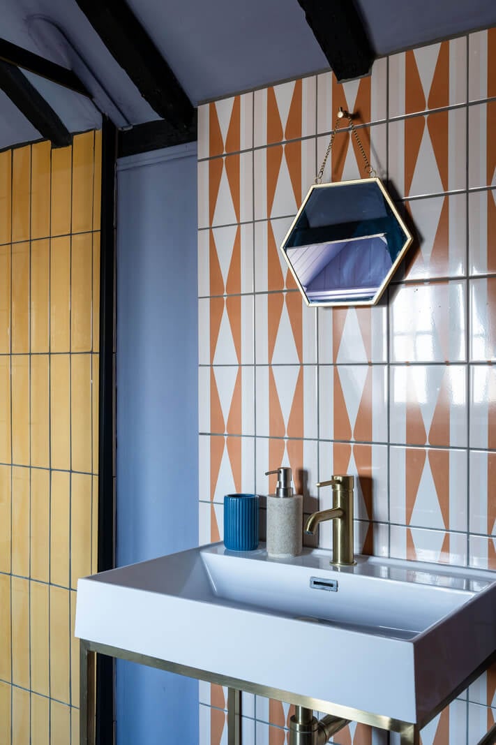 Colorful Design and Historic Features in a Charming English Home 20 colorful bathroom blue-purple sink nordroom