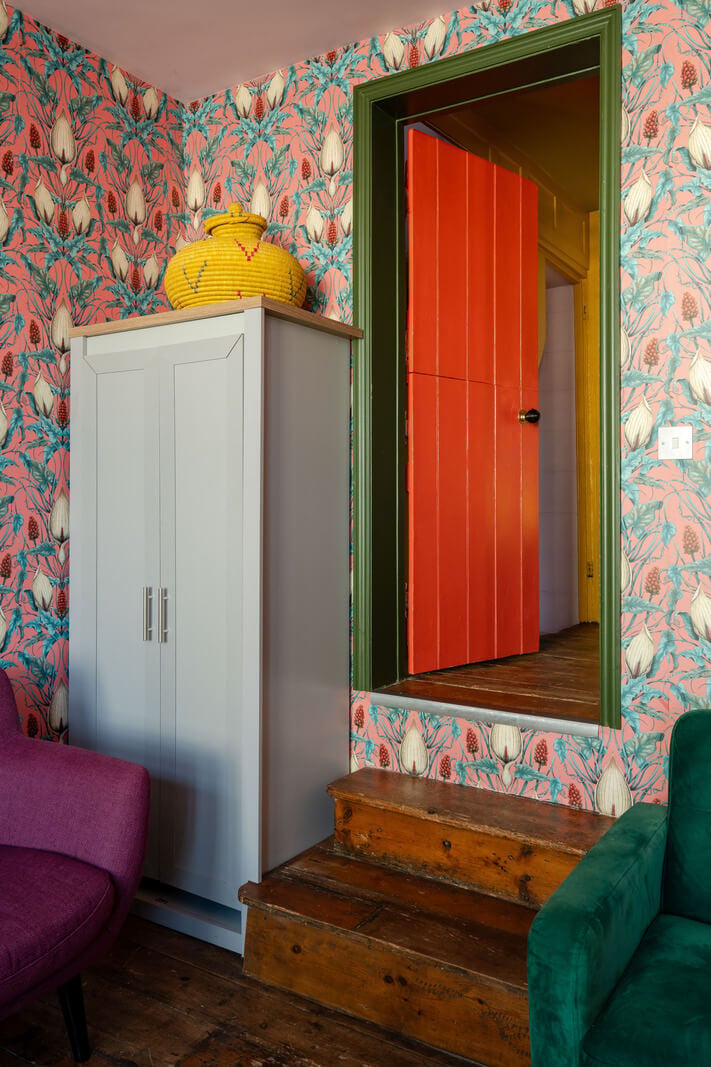Colorful Design and Historic Features in a Charming English Home 6 colorful wallpaper sitting room historic home england nordroom