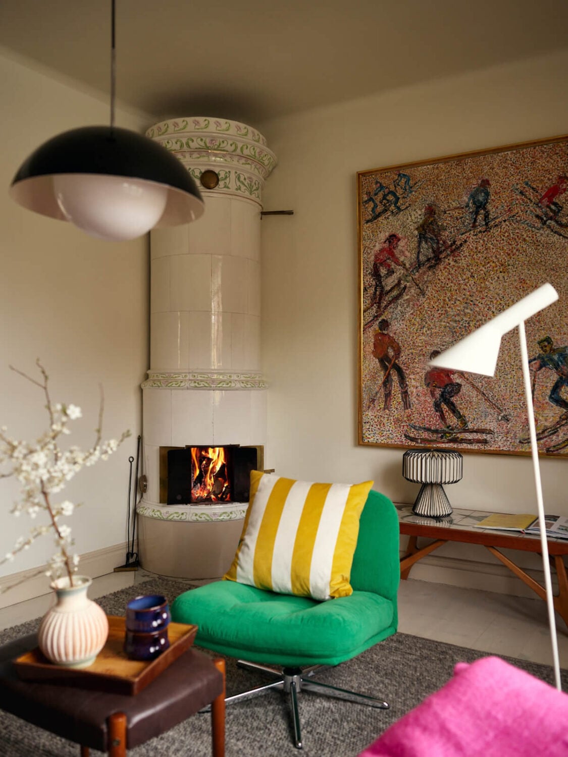 A Charming Semi-Detached House in the First Garden Town of Stockholm 2 cozy living room fireplace