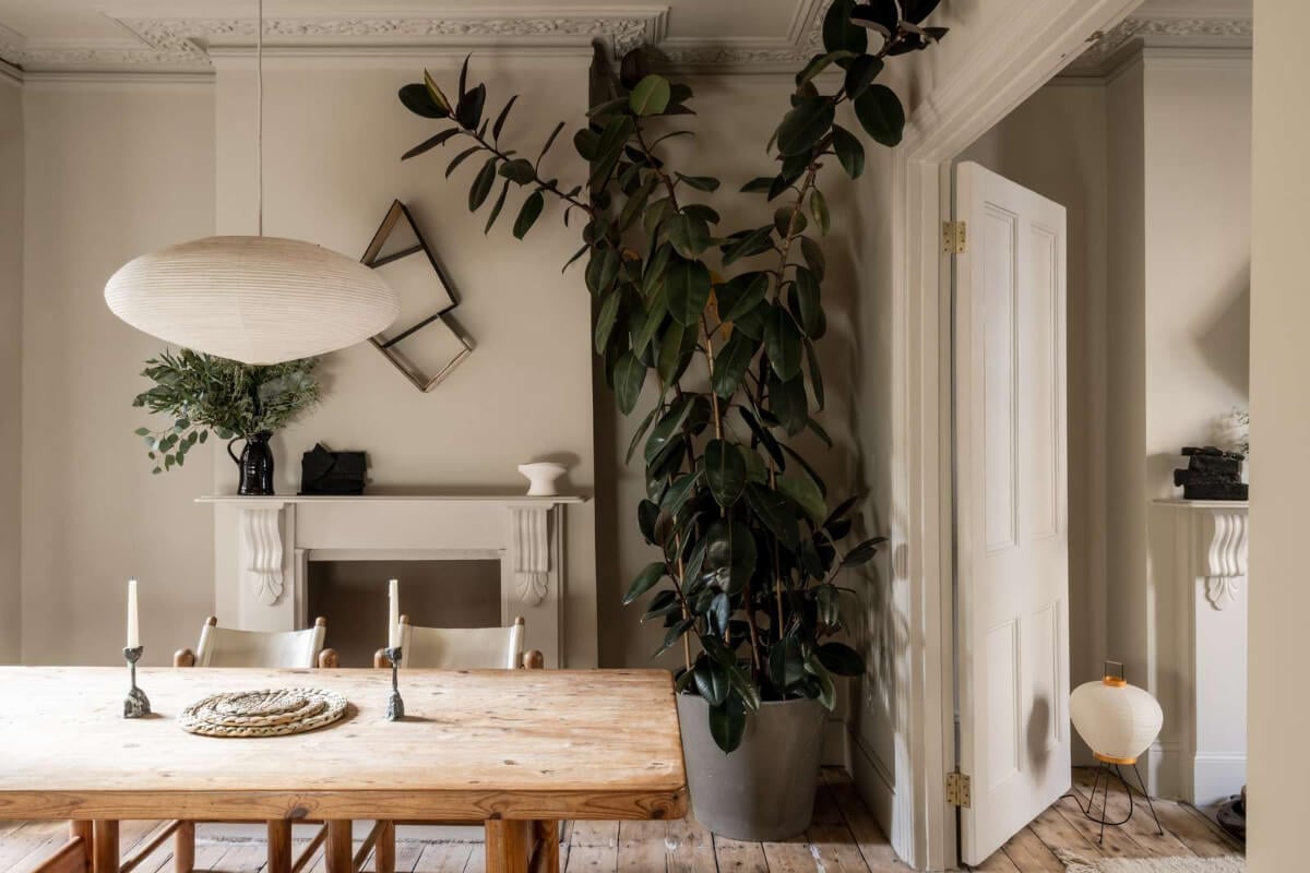 Natural Materials and Period Features in a Restored Victorian House 6 dining room rustic floorboards fireplace