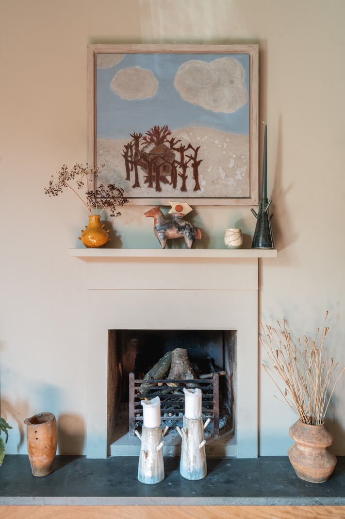 An Edwardian House with Muted Tones, Natural Materials, and a Landscaped Garden 4 fireplace