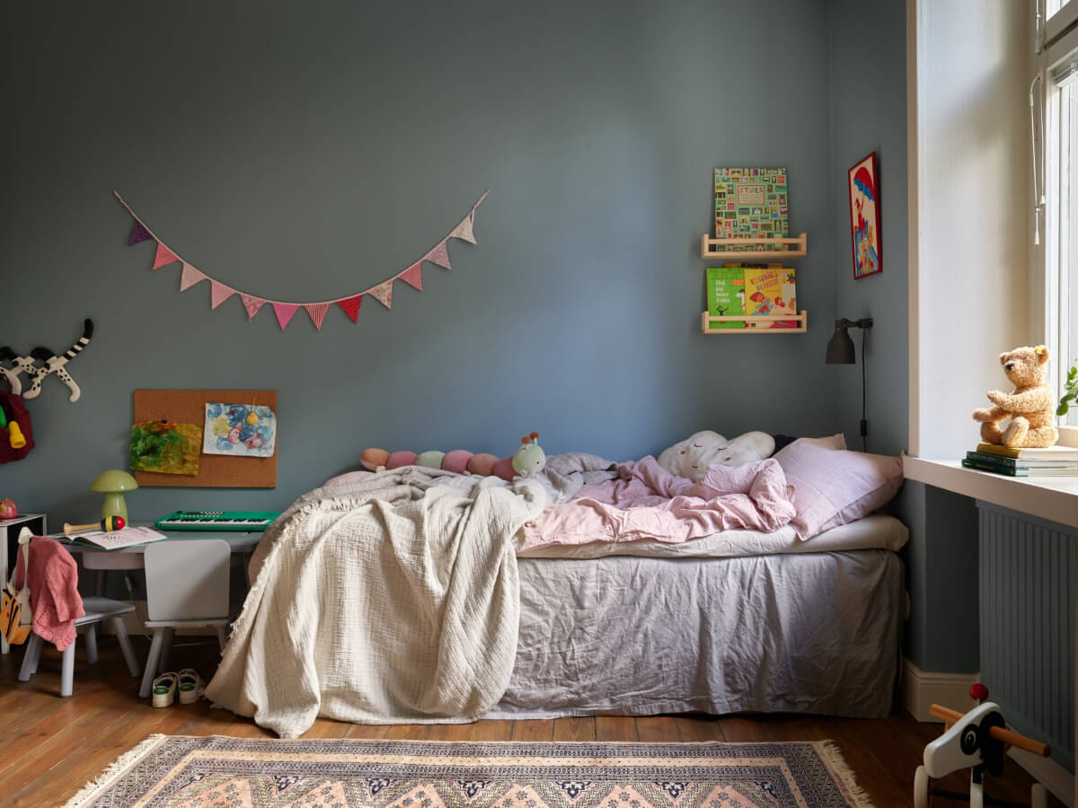 A Nature-Inspired Color Palette in a Stockholm Apartment 19 gray-blue walls childrens bedroom