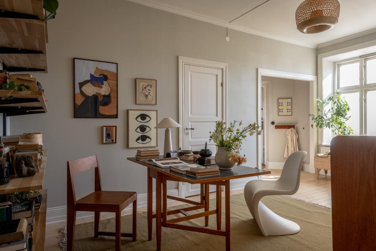 A Natural Color Palette, Period Features, & Grand Rooms in a Swedish Home 39 gray home office bookshelves