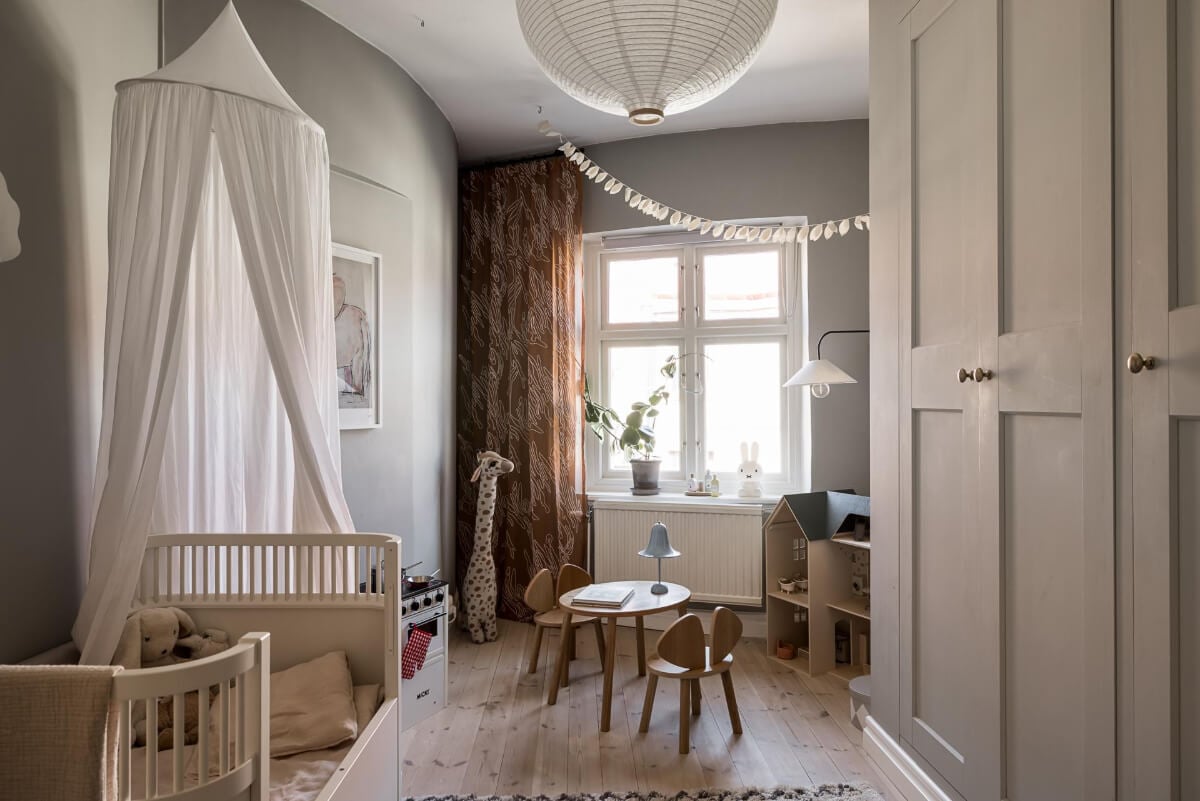 Gray Tones and a Classic Kitchen in a Swedish Apartment 23 gray nursery rounded wall