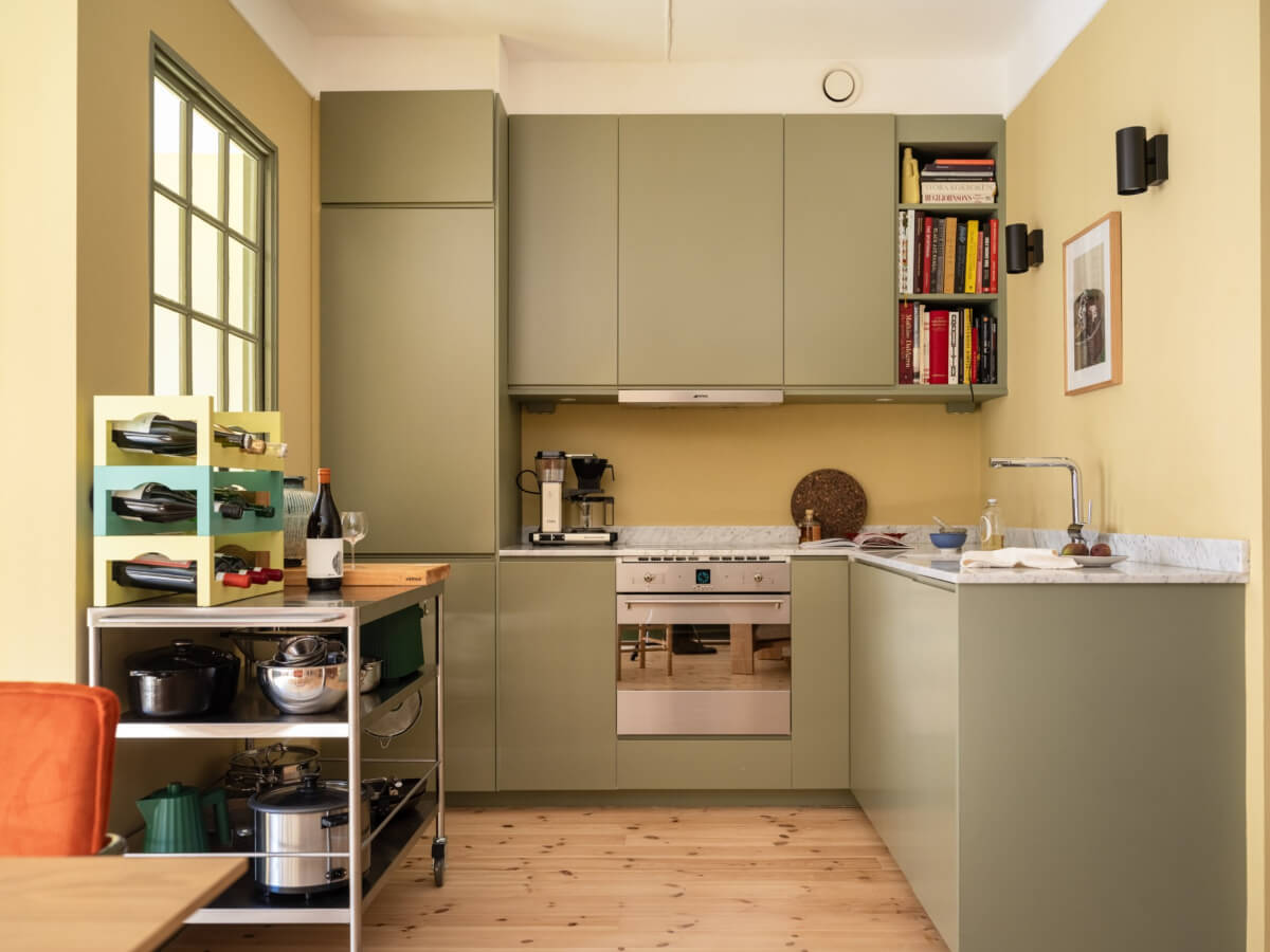 A Yellow and Green Color Palette in a Modern Swedish Apartment 8 green kitchen marble countertops