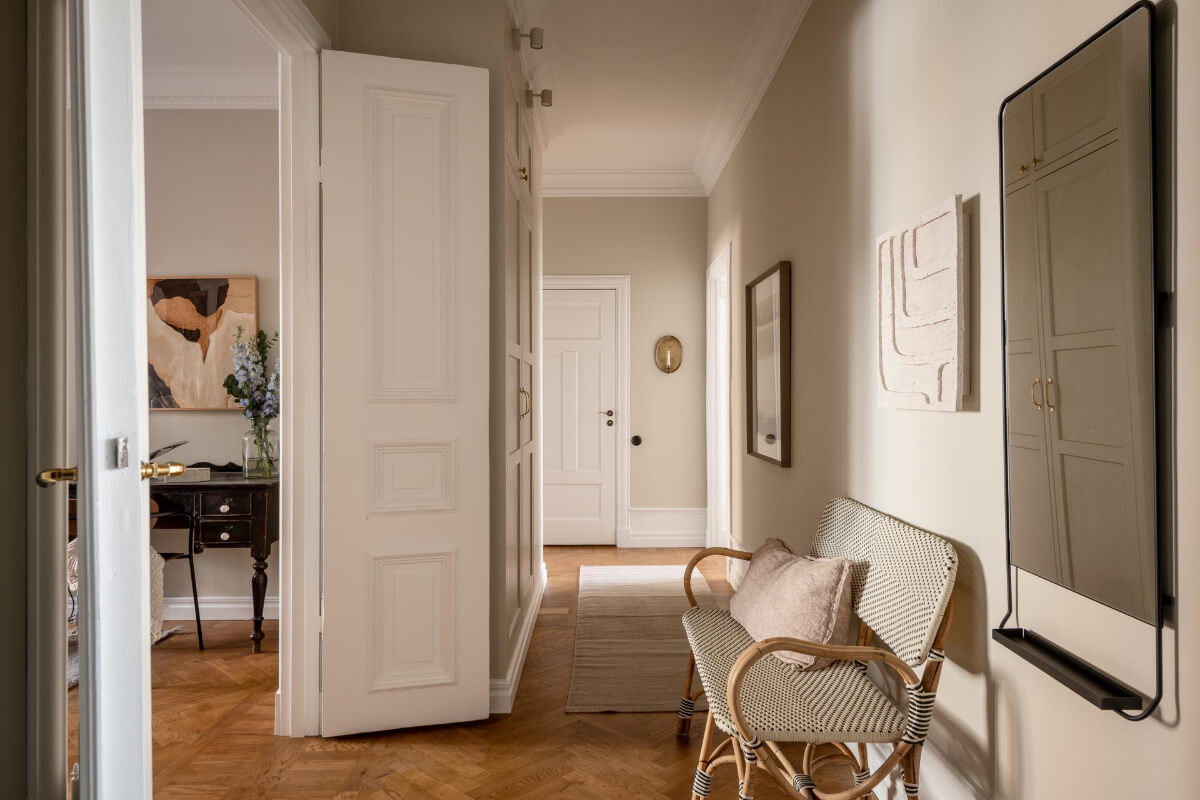 A Stunning Kitchen in a Classic Renovated Turn-of-the-Century Apartment 28 hall herringbone floor built-in wardrobes