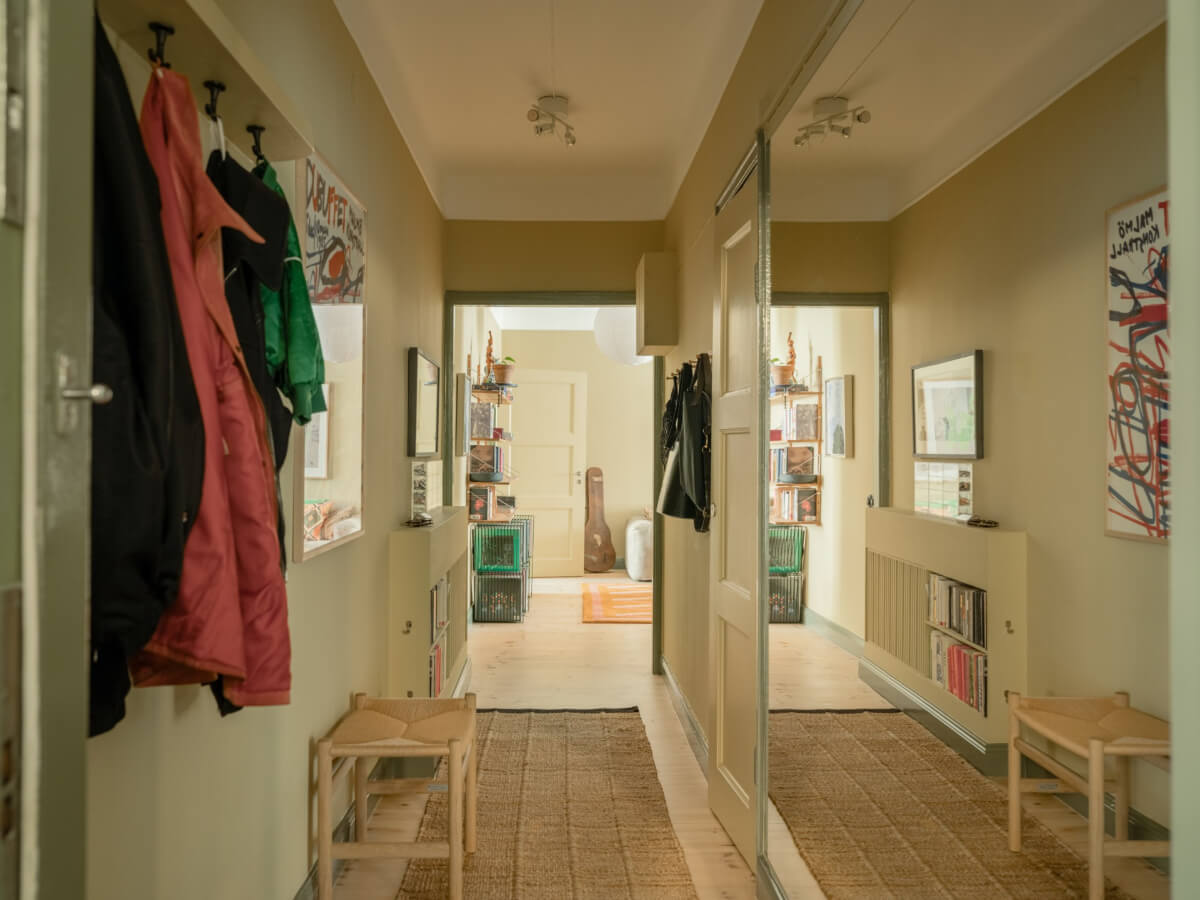 A Yellow and Green Color Palette in a Modern Swedish Apartment 20 hall large mirror wardrobe A Yellow and Green Color Palette in a Modern Swedish Apartment