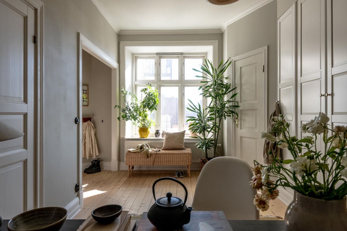 A Natural Color Palette, Period Features, & Grand Rooms in a Swedish Home 37 home office large window