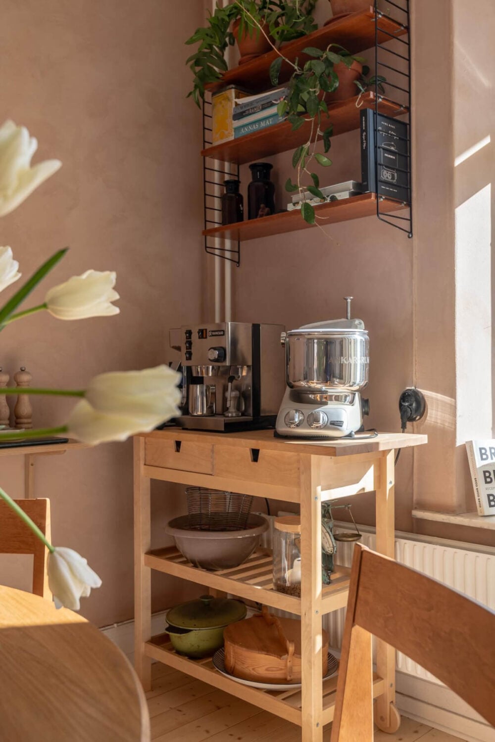 A Natural Color Palette, Period Features, & Grand Rooms in a Swedish Home 25 kitchen coffee corner