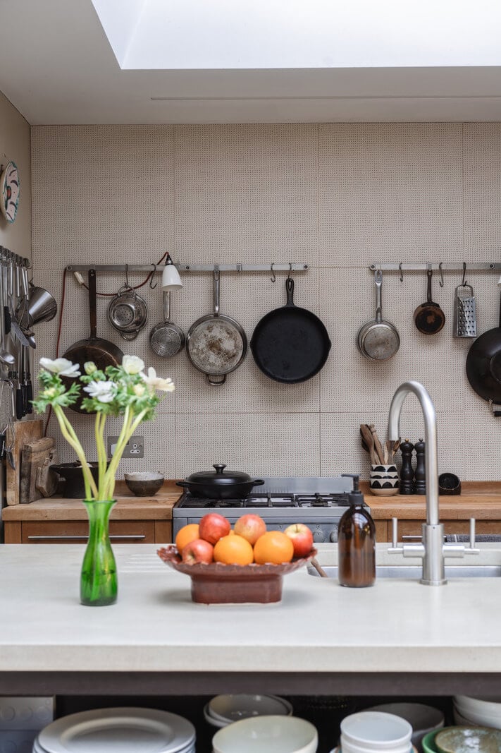 An Edwardian House with Muted Tones, Natural Materials, and a Landscaped Garden 10 kitchen skylight