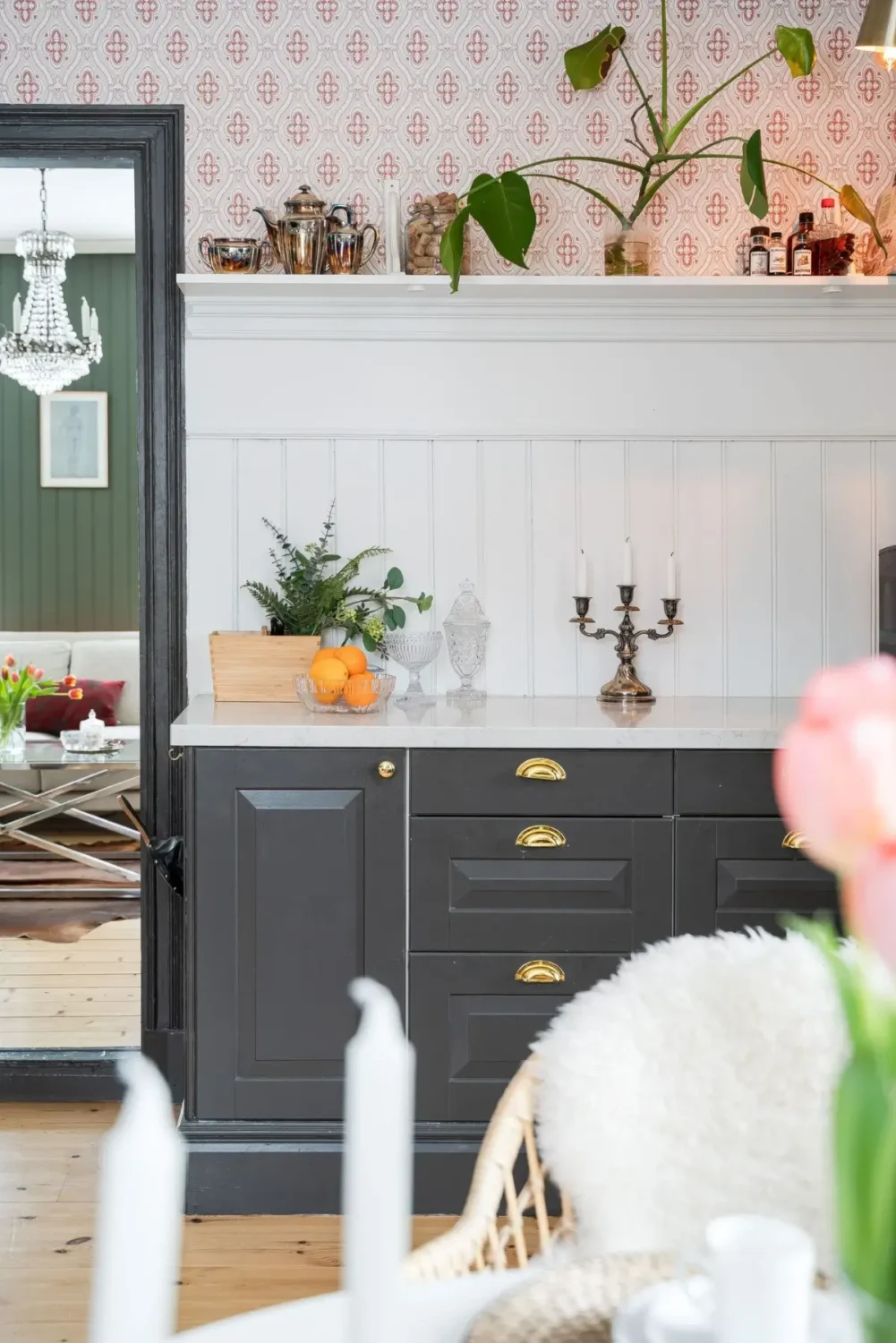 A Cozy Country House in Sweden Filled with Wallpapers 6 kitchen wall paneling wallpaper