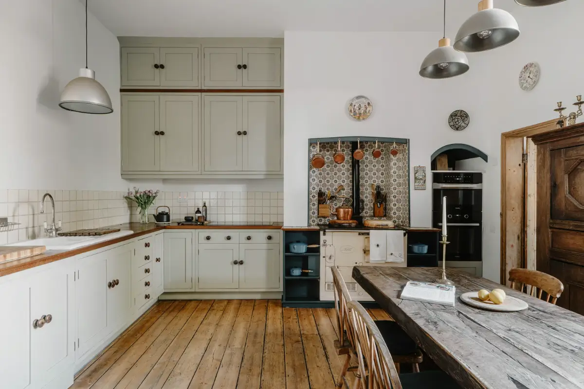 A Grand Regency-Style House with a Mature Garden in London 7 large kitchen wooden floor rustic wooden table