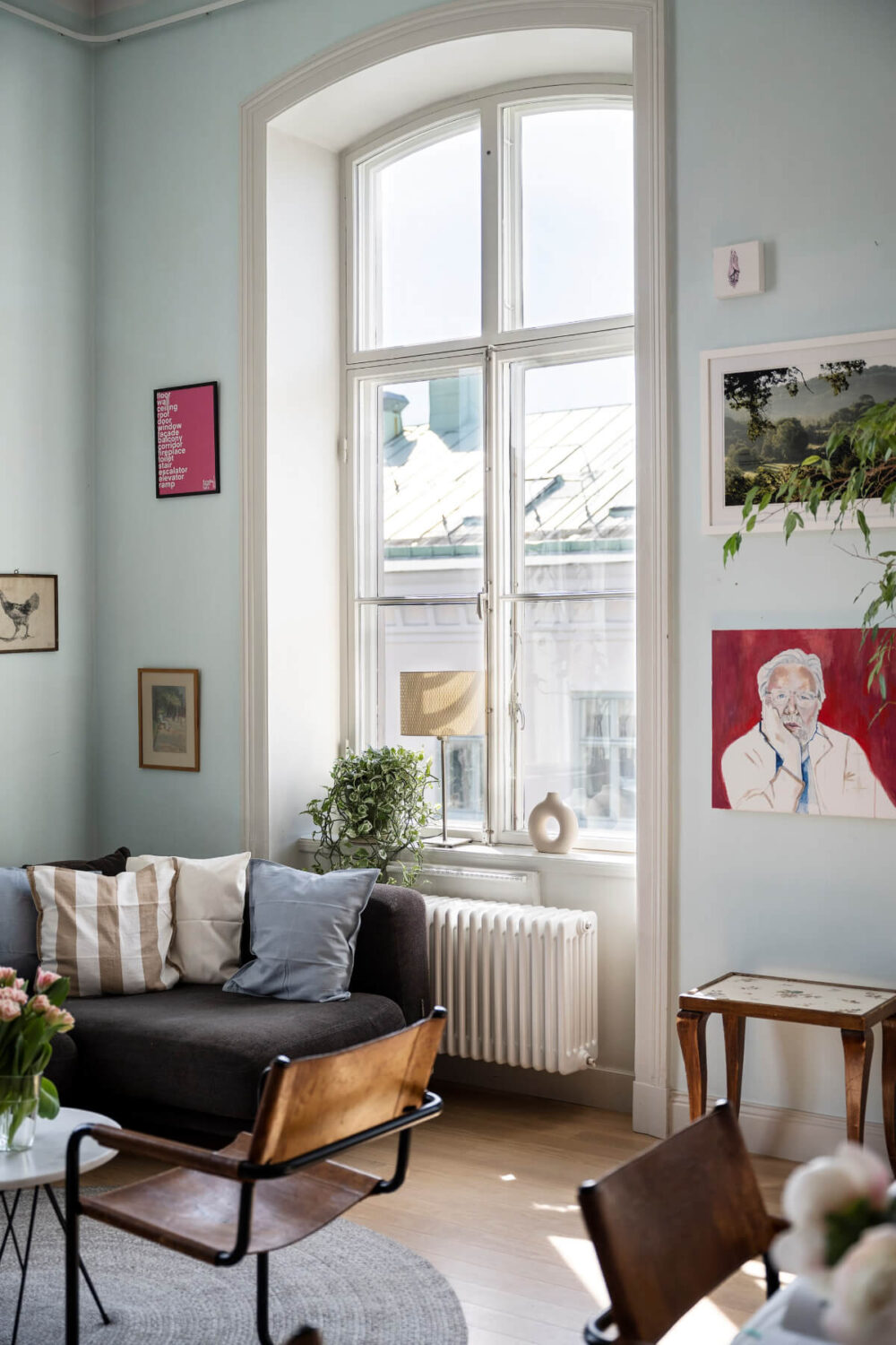 Pale Blue Walls and Huge Windows in a Swedish Loft Apartment 4 large windows
