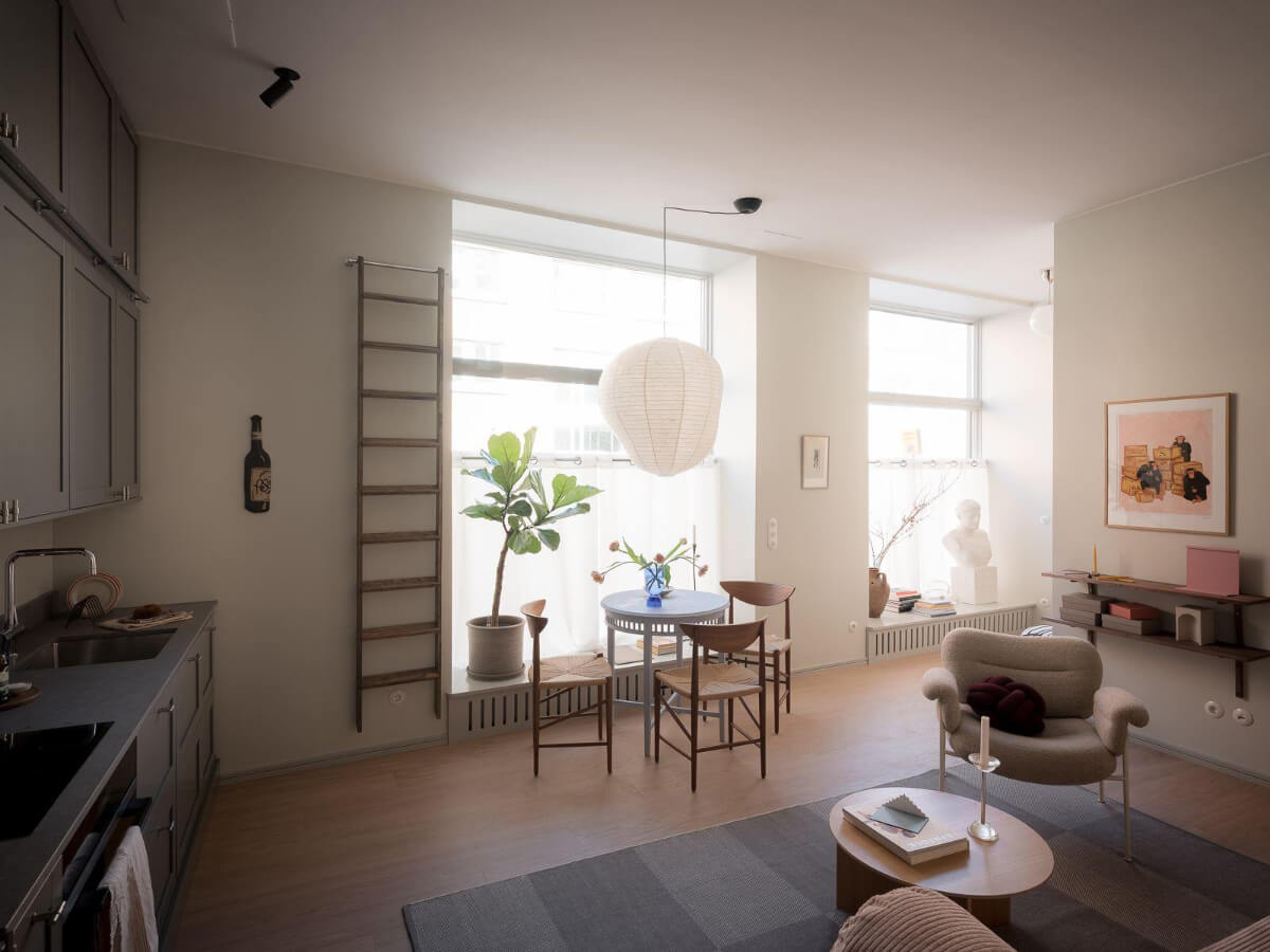 A Modern Split-Level Apartment in a Former Bakery 7 large windows open-plan living space