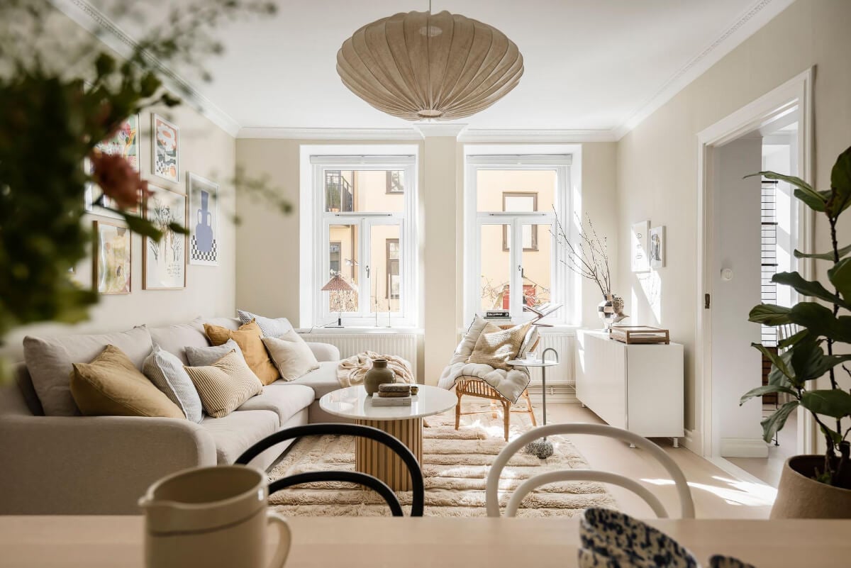 A Bright One-Bedroom Apartment with a Large Balcony 1 light beige living room